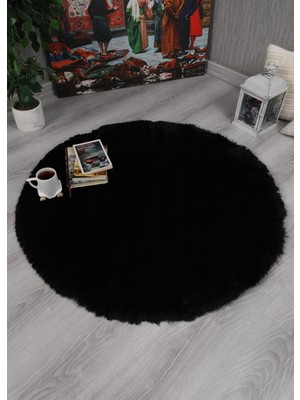 My Evilla Dekoratif Tavşan Tüyü Ultra Yumuşak Peluş Yuvarlak Halı