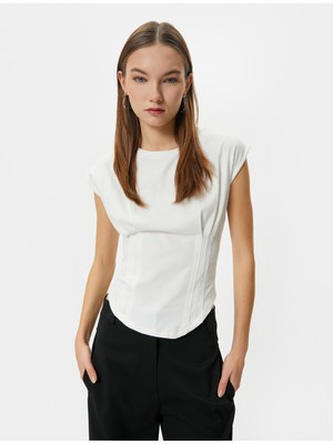 Koton Kolsuz Tişört Korse Detaylı Bisiklet Yaka Pamuklu