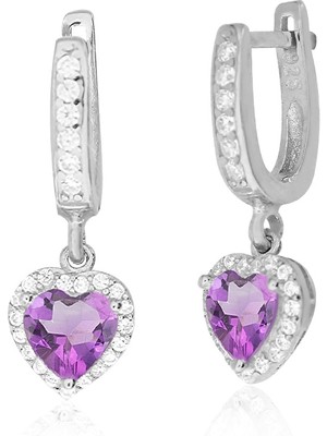 Silveranka 925 Ayar Gümüş Swarovski Ametist Kalp Küpe