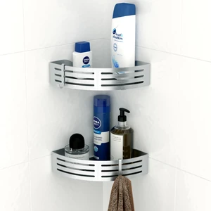 Teknotel Paslanmaz Kancalı Banyo Köşe Rafı Parlak + Siyah Taban BK269H