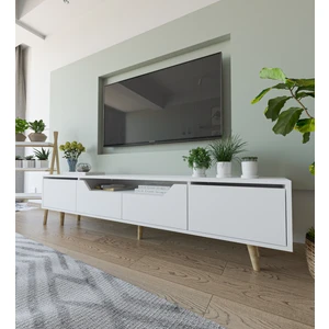 VM VERTEX MOBİLYA Roma Ahşap Ayaklı Tv Ünitesi Tv Sehpası Beyaz