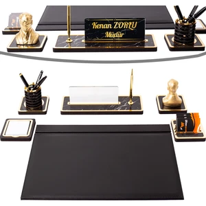 İsimlik Sepeti Mermer Desen Atatürk Ahşap Sümen Takımı Masa Isimliği Deri Sümen