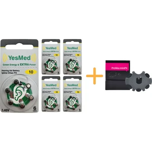 Yesmed Extra Power 10 Numara Işitme Cihazı Pili (5 Paket x 6 Adet = 30 Adet Pil ) + Hediye Prowax Minifit Filtre