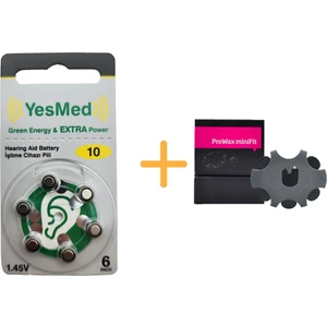 Yesmed Extra Power 10 Numara Işitme Cihazı Pili (1 Paket = 6 Adet Pil) + Hediye Prowax Minifit Filtre