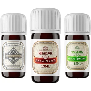 Sek Aroma Üçlü Tekirdağ Rakı Seti-Anason Yağı 15 ml Yaş Üzüm 15 ml Gliserin 15 Ml(5 Litreye Uyumlu)