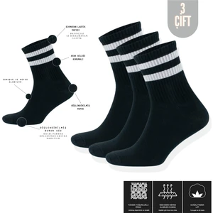 Kral Socks  Erkek Kadın (3 Çift) Çizgili Kolej Tenis Çorabı Pamuklu Terletmez Çorap