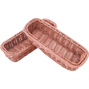 Adet Rattan Plastik Sepet Çatal Bıçak Takımı Sepeti Dikdörtgen Saklama Kutusu Çatal Çatal Çubuklarını Ekmek Kek Meyve Depolama (Yurt Dışından)