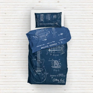 The Lucid Lab Fender Stratocaster Blueprint & Gibson Les Paul Navy Blue Çift Taraflı Nevresim Takımı