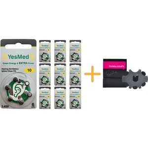 Yesmed Extra Power 10 Numara Işitme Cihazı Pili (10 Paket x 6 Adet = 60 Adet Pil ) + Hediye Prowax Minifit Filtre