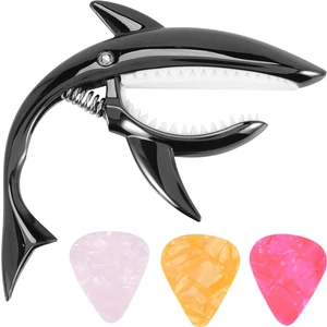 Akustik Elektrik Klasik Gitarlar ve Bas Ukulele Capo Için Köpekbalığı Gitar Capo Çinko Alaşım Capo Pick, Siyah (Yurt Dışından)