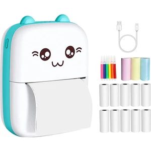 Mini Yazıcı, Taşınabilir Cep Yazıcısı, Bluetooth Kablosuz Akıllı Termal Mürekkepsiz Yazıcı, Akıllı Telefon Fotoğraf Yazıcısı, Mavi (Yurt Dışından)