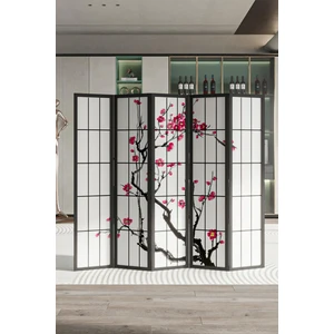 Fupe Shop Doğal Ahşap Japon Stil Sakura Ağacı 5 Kanat Paravan Seperatör Oda Bölme