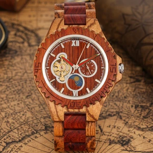 W581802 Lüks Moda Lüks Iş Büyük Büyük Kadran Hollow Güneş Ay Yıldız Erkek Ahşap Mekanik Saatler Erkekler Için (Yurt Dışından)