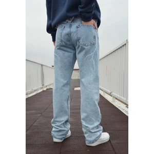 Kaizer Denim Buz Mavi Şimşek Desenli Baggy Pantolon