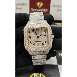 Beyaz Analog Yüksek Kaliteli Vvs Mozanit Elmas Çivili Buzlu Out Izle Erkekler Kadınlar Için Hip Hop Otomatik Hareket Mekanik Bilek Saatler (Yurt Dışından)