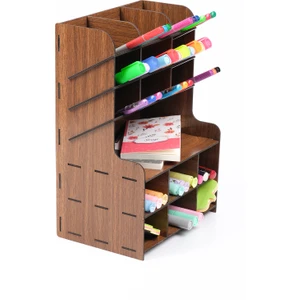 Çapraz 9+9 Raflı Masaüstü Kalemlik Organizer (Ceviz Rengi)  Ev ve Ofis Malzemeleri Saklama Rafı