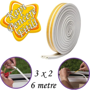 3x2=6 Metre Kapı Pencere Bandı Beyaz Fitili Yapışkanlı Soğuk Izolasyon Bant