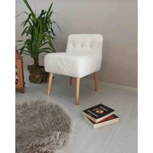 Rahat Oturum Alanlı Retro Gürgen Ahşap Ayaklı Beyaz Welsoft Kumaş Puf Bench Sandalye Tabure