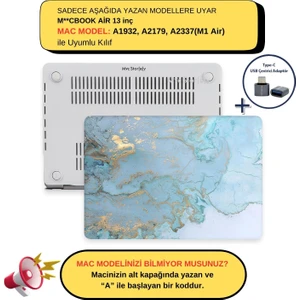 Macbook Air M1 Kılıf 13 inç A1932 A2179 A2337 ile Uyumlu Marble06NL