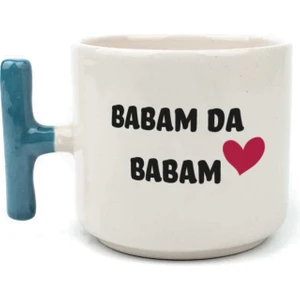 Mor Mürekkep Babam Da Babam Baskılı Mavi Kulplu T Kupa