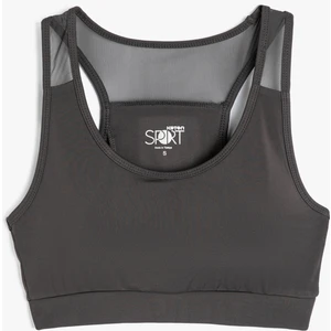 Tül Detaylı Sporcu Sütyeni Halter Yaka Kaplı Slim Fit