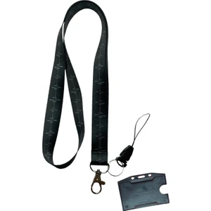 Siyah Ekg Yatay Kartlık Boyun Ipi Telefon Askısı