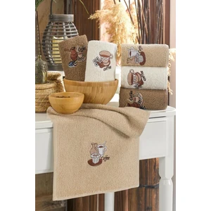 Kahve Desenli Doğal Pamuklu 6'lı Nakışlı Mutfak El Havlusu Kurulama Havlusu 30 x 50 cm