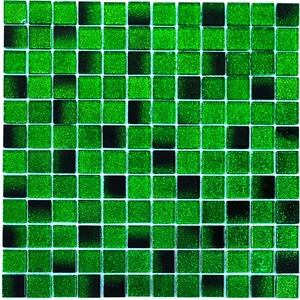 Mutfak Tezgah Alnı ve Iç Mekan Dekorasyonları Için Kristal Cam Mozaik. Renk: Yeşil sim-Siyah Efekti. Cam Ölçüsü: 23x23x4 mm. File Ölçüsü: 30x30 cm. ( 1 m2 fiyatıdır )