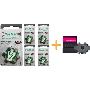 Yesmed Extra Power 312 Numara Işitme Cihazı Pili (5 Paket x 6 Adet = 30 Adet Pil ) + Hediye Prowax Minifit Filtre
