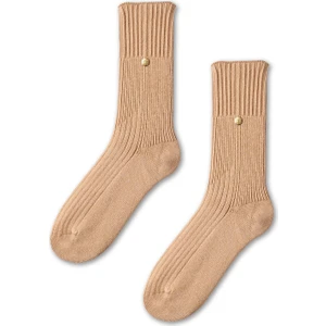 Zımba Detaylı Viskon Triko Soket Çorap Camel
