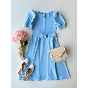 Küçüğüm Butik Karpuz Kollu Kadın Krep Midi Boy Kloş Elbise