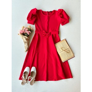 Küçüğüm Butik Karpuz Kollu Kadın Krep Midi Boy Kloş Elbise