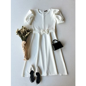 Küçüğüm Butik Karpuz Kollu Kadın Krep Midi Boy Kloş Elbise