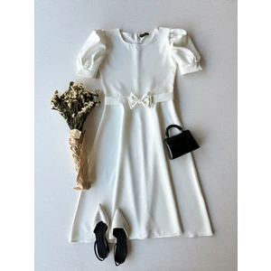 Küçüğüm Butik Karpuz Kollu Kadın Krep Midi Boy Kloş Elbise