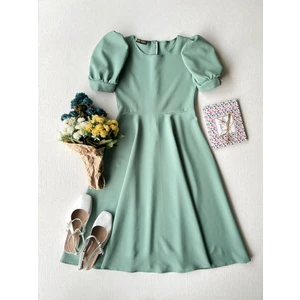 Küçüğüm Butik Karpuz Kollu Kadın Krep Midi Boy Kloş Elbise