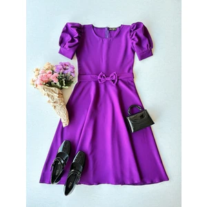 Küçüğüm Butik Karpuz Kollu Kadın Krep Midi Boy Kloş Elbise