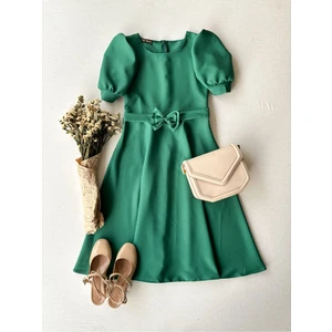 Küçüğüm Butik Karpuz Kollu Kadın Krep Midi Boy Kloş Elbise