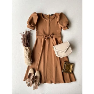 Küçüğüm Butik Karpuz Kollu Kadın Krep Midi Boy Kloş Elbise