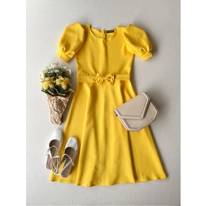 Küçüğüm Butik Karpuz Kollu Kadın Krep Midi Boy Kloş Elbise