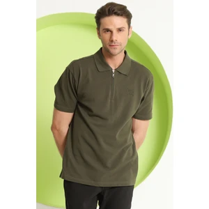 Polo State Erkek Fermuar Detaylı Polo Yaka T-Shirt Haki