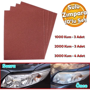 Far Temizleme Ince Kalın Kum Kağıt El Su Zımparası Kağıdı Araç Oto Parlatma Set 1000-2000-3000 Kum (10 ADET)