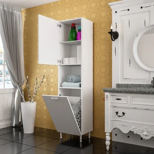 Modilayn Tek Kapaklı Açık Raflı Sepetli Banyo Dolabı