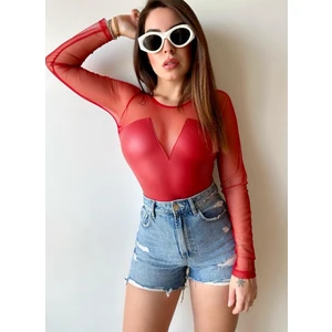 Mimi Fashiontr Kadın Suni Deri Bodysuit