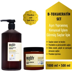 B-Tox Keratin Onarıcı Saç Şampuanı 1000 ml + B-Tox Keratin Onarıcı Saç Bakım Maskesi 500 ml