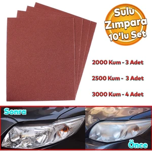 Far Temizleme Ince Kalın Kum Kağıt El Su Zımparası Kağıdı Araç Oto Parlatma Set 2000-2500-3000 Kum (10 ADET)