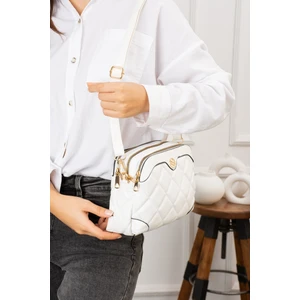 Paul Brand Kadın Beyaz 4 Bölmeli Ayarlanabilir Çapraz Askılı Kapitone Yumuşak Deri Omuz Çantası PBM1267