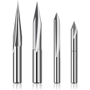 Chihiro586 - 9278 Cnc Freze Uçları Seti 1/4 Şaft, Gravür Ahşap Oyma Freze Ucu 6mm ve 4mm, V-Oluk, Profil Ucu, Tungsten Çelik - 4pcs (Yurt Dışından)