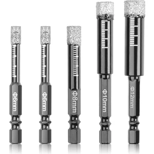 Chihiro586 - 9278 Elmas Matkap Uçları, Seramik, Granit, Fayans, Cam, Mermer, Tuğla Için 5'li Paket Kuru Elmas Çekirdekli Matkap Ucu Seti, Boyut 6,8,10,12 mm (Yurt Dışından)