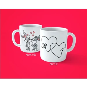 Hesaplısı Burada Sevgililere Özel Kalpli Baş Harfli Tavşanlı Baskılı Kupa Bardak