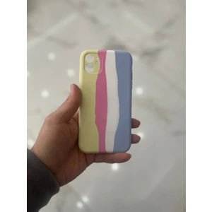iPhone 11 Uyumlu Rainbow Renkli Şeritli Lansman Silikon Darbe Emici Telefon Kılıfı